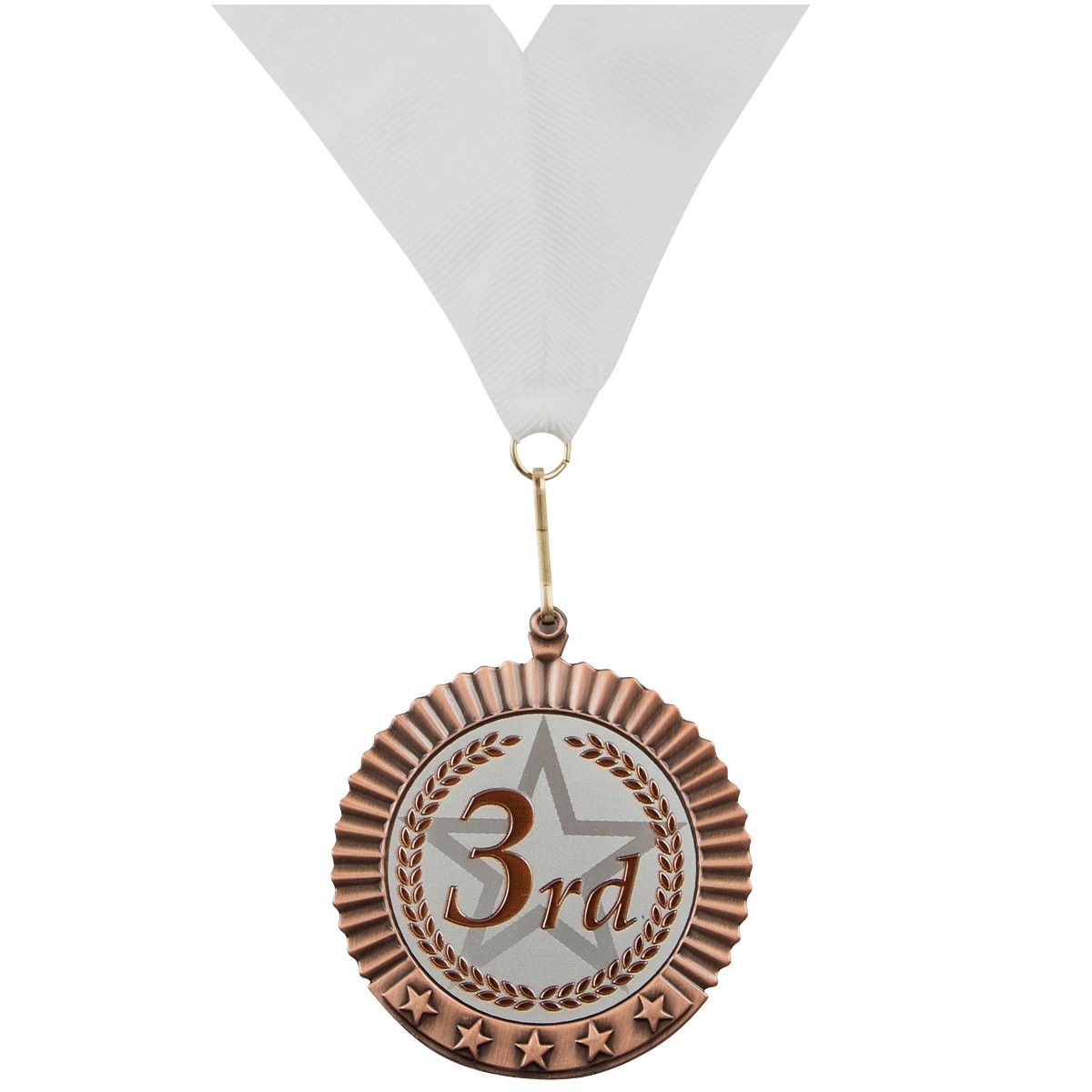 BASKETBALL 2" dia medal silver with navy blue/white neck ribbon 