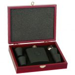 Flask Gift Set in Wood Presentation Box - Silver or Black