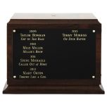 Fantasy Perpetual Engraving - black brass plate on large walnut base