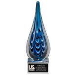 Blue and Black Teardrop Art Glass Award
