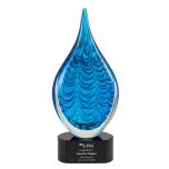 Blue Rain Drop Glass Award - laser engraved