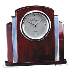 Chrome Accent Rosewood Engraved Desk Clock