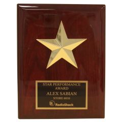 Grooved 3D Gold Star Rosewood Plaque