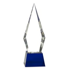 Clear Angular Crystal Trophy with Cobalt Base