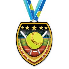 Vibrant Yellow Softball Medal in Full Color