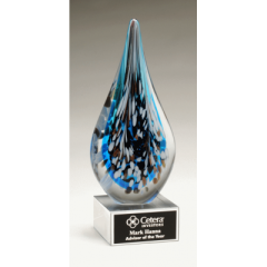 Blue Confetti Teardrop Art Glass Award