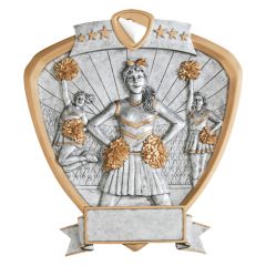 Pewter-Tone Resin Cheerleading Shield Award