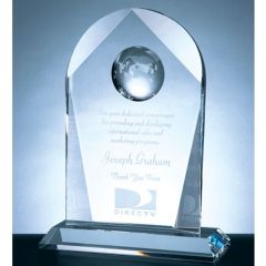 Pointed Arch Crystal Award with Globe Top