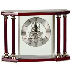 Rosewood Executive 4 Pillar Piano Finish Desk Clock - Silver