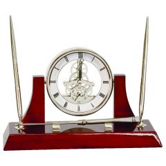 Silver & Rosewood Executive Desk clock with pen set and letter opener