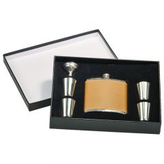 Leather Flask and Shot Glass Gift Set