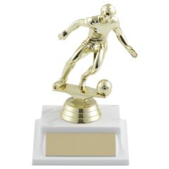 Dribbling Soccer Trophy - male with white base