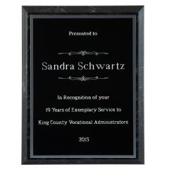 Black Simulated Marble Professional Plaque - FREE black engraving with silver letters