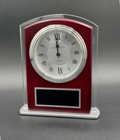 Dark Cherry and Glass Contemporary Desk Clock