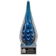 Blue and Black Teardrop Art Glass Award