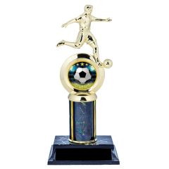 Boys Dribbling Soccer Trophies with black prism column