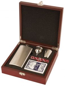 Rosewood Flask and Poker Gift Set