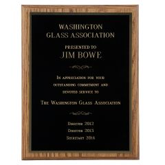 Economy Oak Plaque - FREE gold engraving on black brass plate