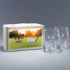 Set of two stemless wine glasses with Stock Logo