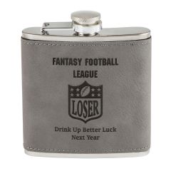 Fantasy Football Champion Faux Leather Flask - Gray