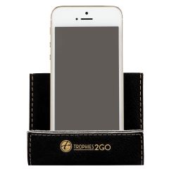 Engraved Faux Leather Business Card and Phone Holder