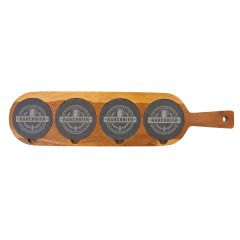 Wood Board with Engraved Slate Coasters