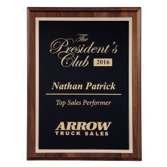 Walnut Plaques, black plate with gold letters