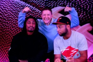 Seahawk players Marshawn Lynch and Golden Tate with a classic Jeff pose - Crazy & Toothless!