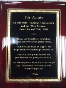 This beautiful plaque was a treasured gift to wife Annie!